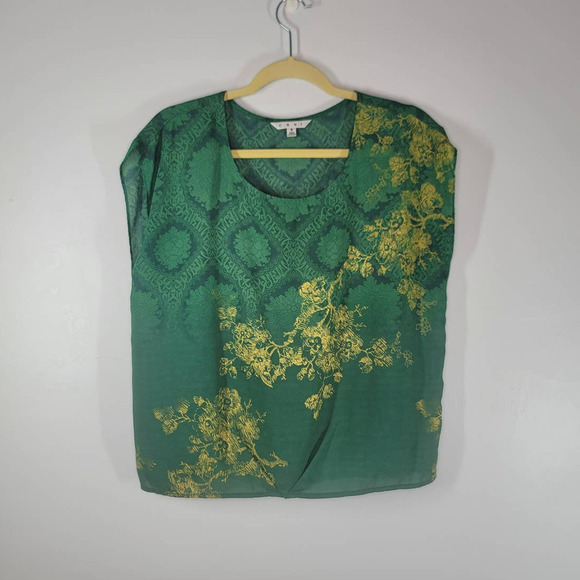 CAbi Women's Green With Envy Cap Sleeve Yellow Floral Top Blouse Size Small - Picture 2 of 5